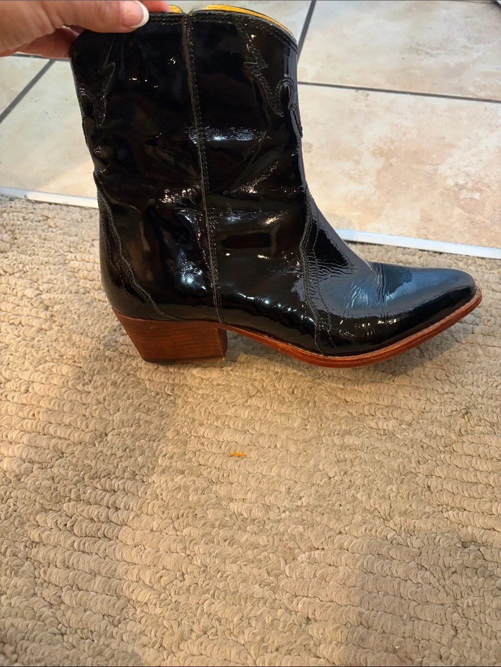 Free People Women's Black Patent Leather Western Ankle Boot